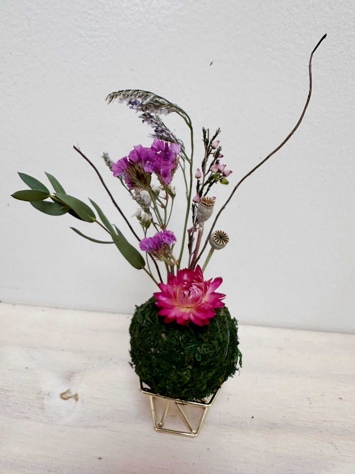 Mini Floral kokedama with stand