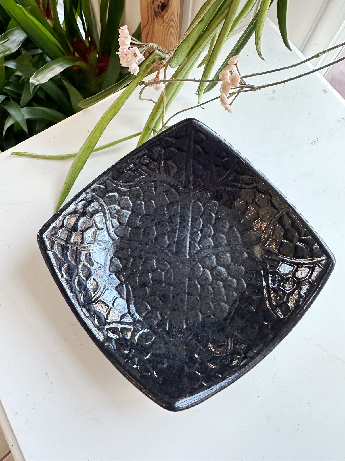 Black Ceramic Kokedama Dish