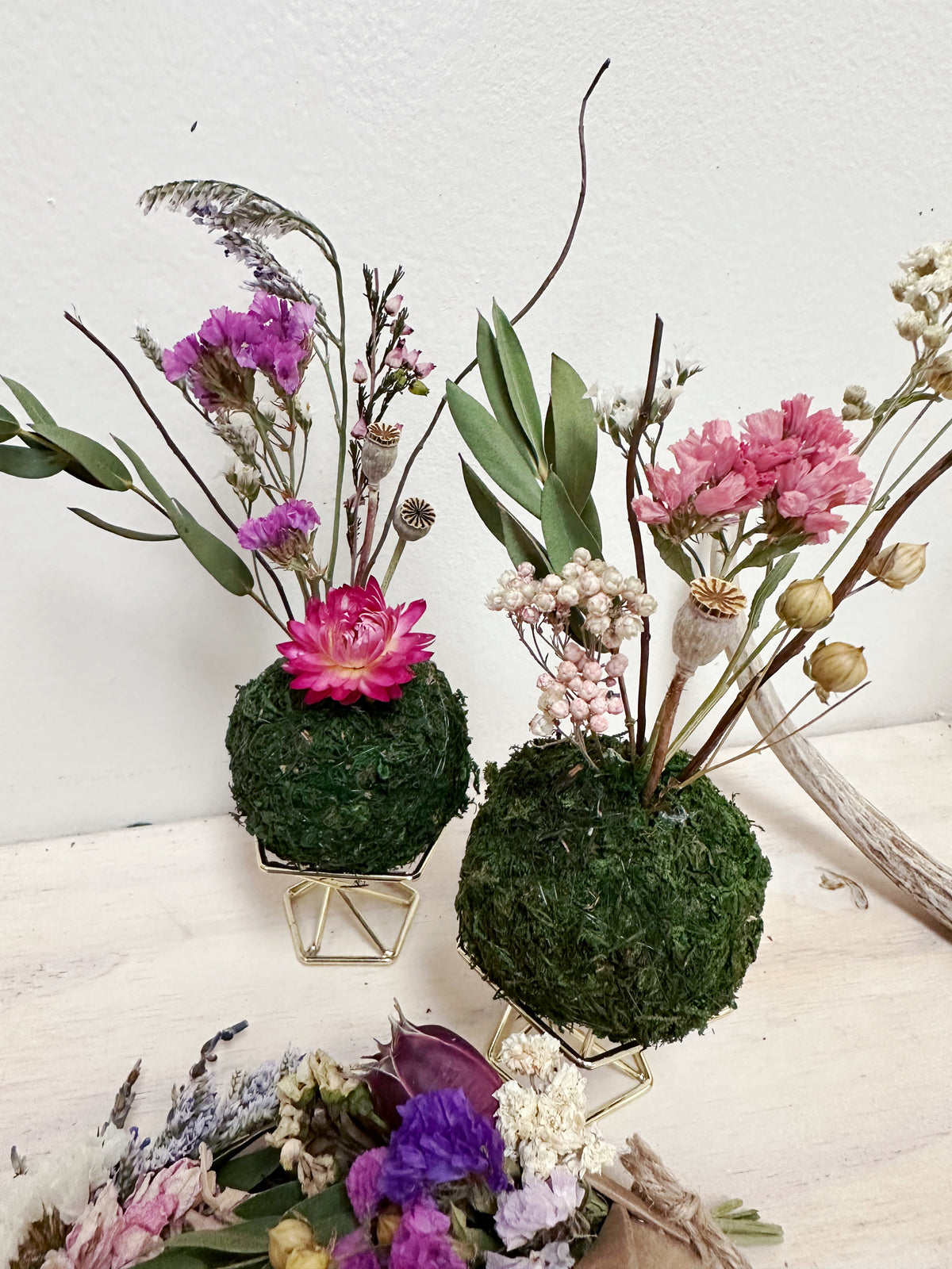 Mini Floral kokedama with stand